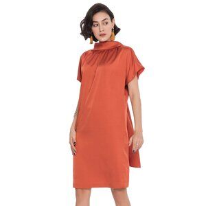 Lined Shift Dress with Back Drop-Collar and Tie, Pumpkin color